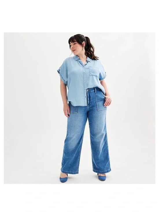 NWT Workshop Republic Clothing SOFT Light Blue Short Sleeve Button-Down Shirt - Picture 2 of 7